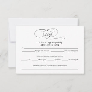 Tarjeta de respuesta de boda simple elegante en bl