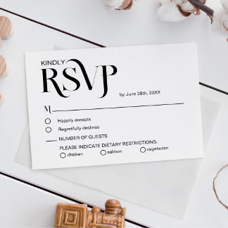 Tarjeta de respuesta de boda simple elegante en bl