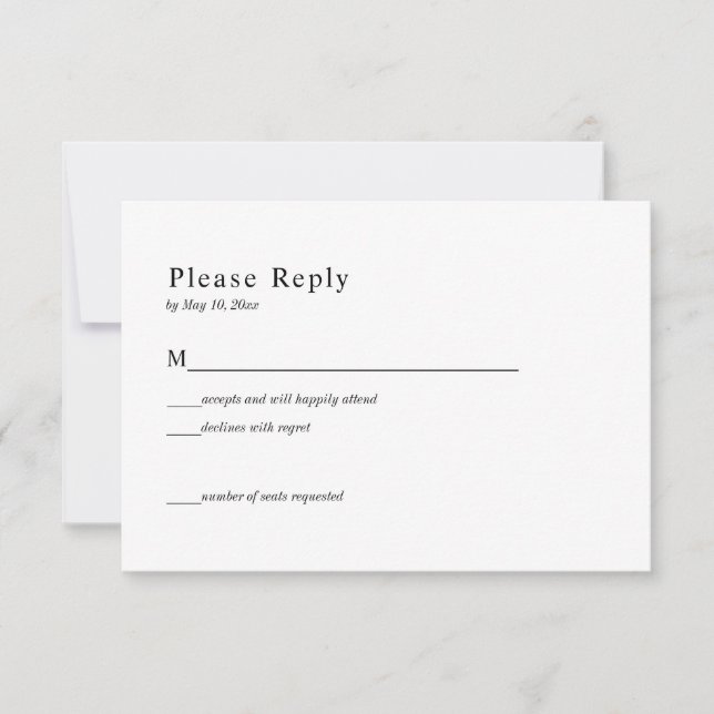 Tarjeta de Respuesta de Boda Simple en Blanco y Ne (Anverso)