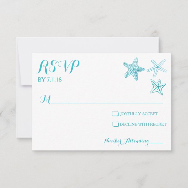 Tarjeta de respuesta de Boda Starfish de color de  (Anverso)