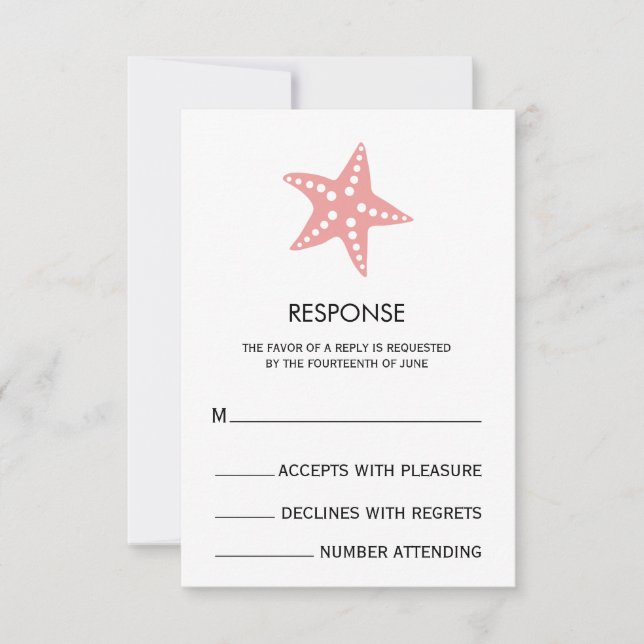 Tarjeta de respuesta de Boda Starfish Minimalista  (Anverso)