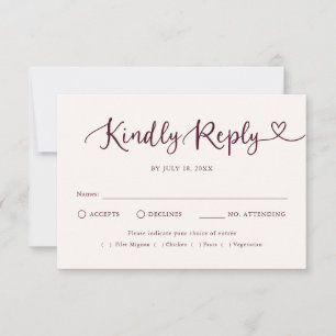 Tarjeta de respuesta de boda tradicional con letra