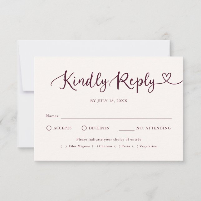 Tarjeta de respuesta de boda tradicional con letra (Anverso)