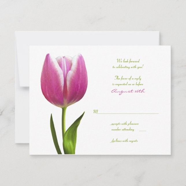Tarjeta de respuesta de boda Tulipán Rosa (Anverso)