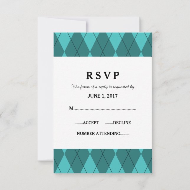 Tarjeta de respuesta de Boda Turquoise Argyle (Anverso)