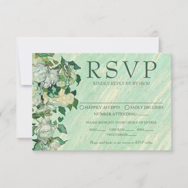 Tarjeta de respuesta de boda Van Gogh Roses (Anverso)