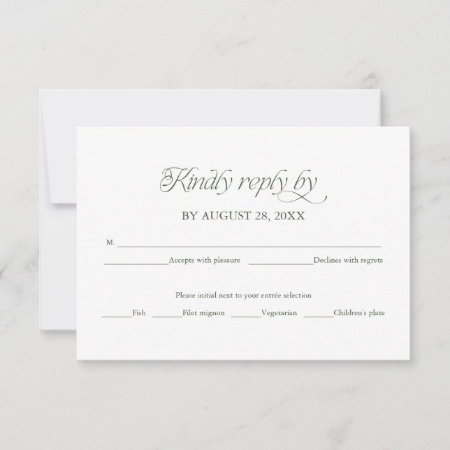 Tarjeta de respuesta de boda verde bosque elegante (Anverso)