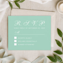 Tarjeta de respuesta de boda verde menta Presupues