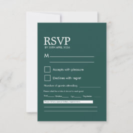 Tarjeta de respuesta de boda verde oscuro minimali