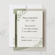Tarjeta de respuesta de boda verde salvia minimali