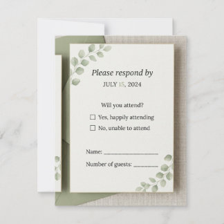 Tarjeta de respuesta de boda verde salvia minimali