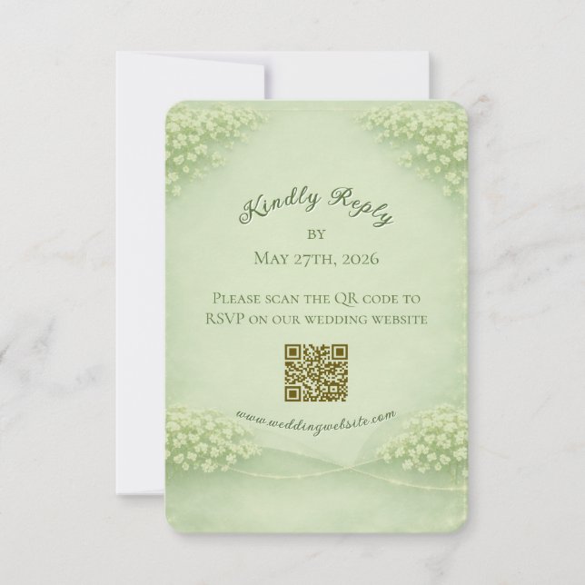 Tarjeta de respuesta de boda verde suave arqueada (Anverso)