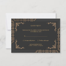 Tarjeta de respuesta de boda victoriana de oro neg