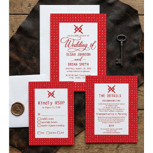 Tarjeta de respuesta de boda vikinga con runas roj
