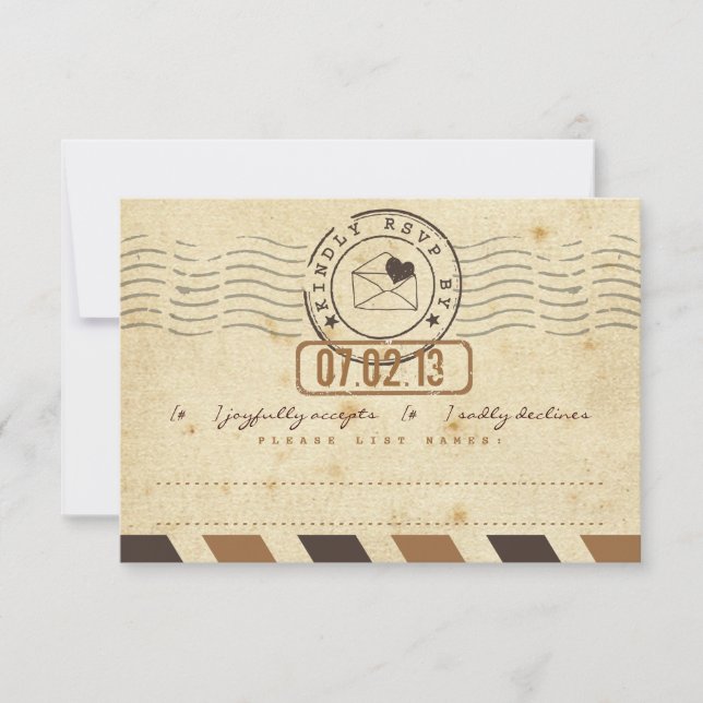 Tarjeta de respuesta de Boda Vintage Airmail Love  (Anverso)