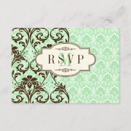 Tarjeta de respuesta de boda vintage verde menta, 