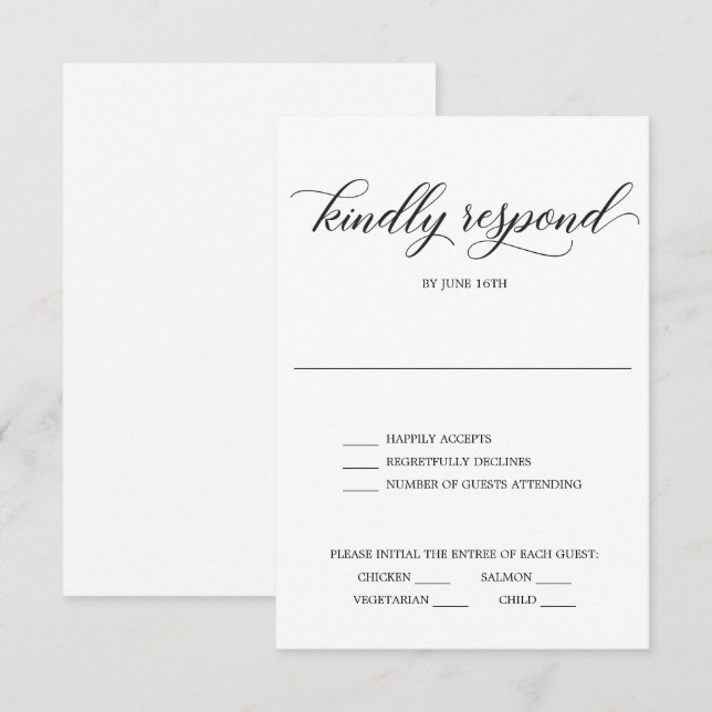 Tarjeta de respuesta de bodas con guión clásico (Anverso / Reverso)