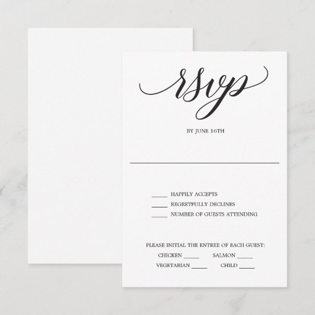 Tarjeta de respuesta de bodas con guión clásico (Anverso / Reverso)