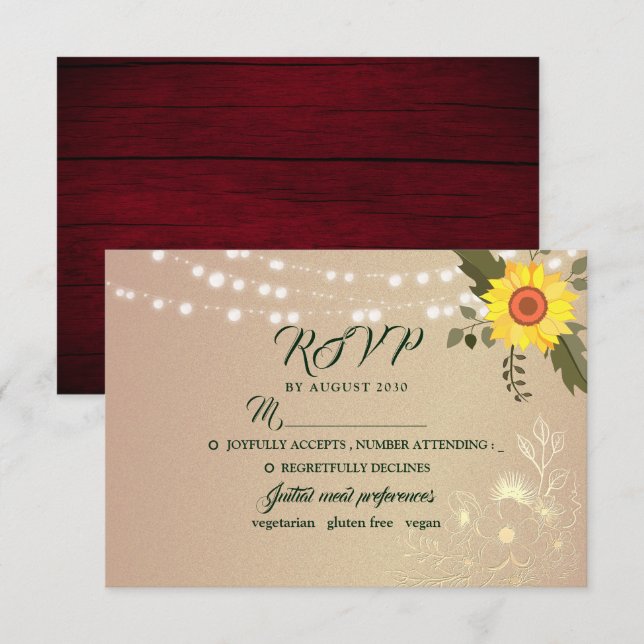 Tarjeta de Respuesta de Bodas con Luces de Cuerda  (Anverso / Reverso)