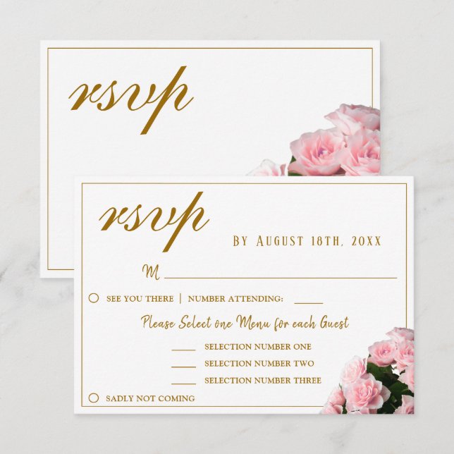 Tarjeta de respuesta de bodas con opciones de menú (Anverso / Reverso)
