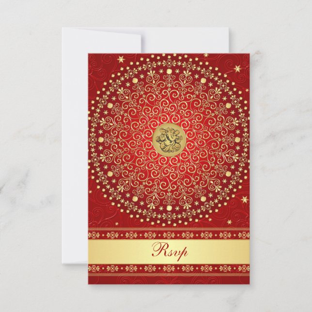 Tarjeta de respuesta de bodas Hindu Ganesh Rollos  (Anverso)