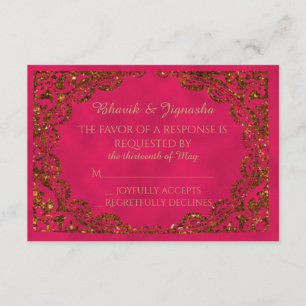 Tarjeta de respuesta de Bodas indios rosados y dor