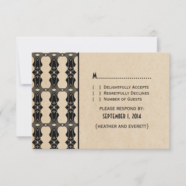 Tarjeta de respuesta de borde Ebony Art Deco (Anverso)