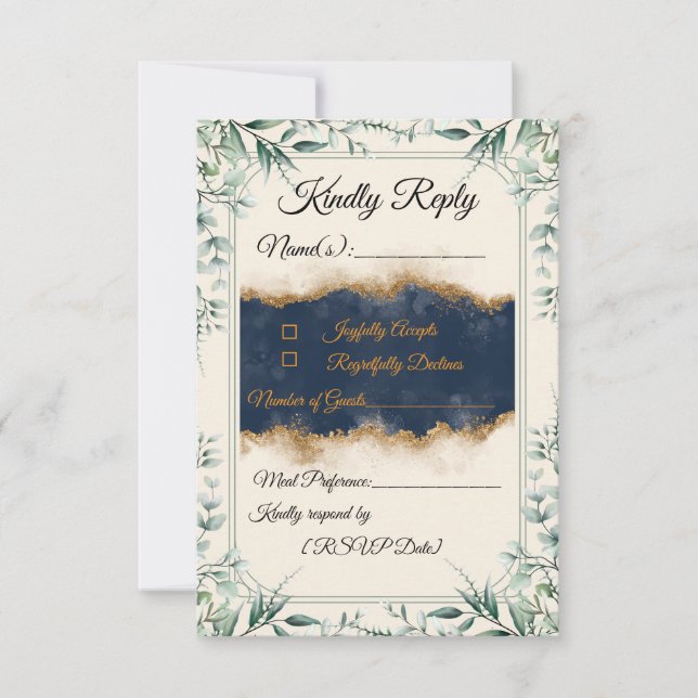 Tarjeta de respuesta de borde floral | Boda elegan (Anverso)