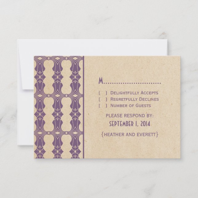 Tarjeta de respuesta de borde morado Art Deco (Anverso)