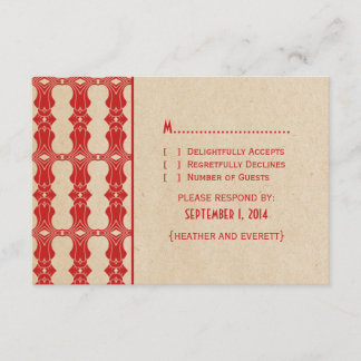 Tarjeta de respuesta de borde rojo Art Deco