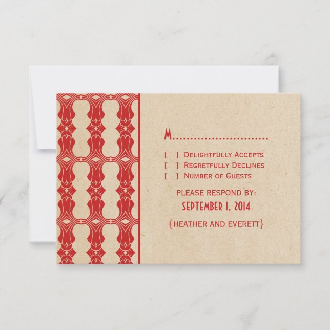 Tarjeta de respuesta de borde rojo Art Deco (Anverso)