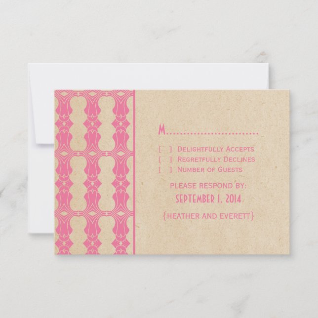 Tarjeta de respuesta de borde rosa Art Deco (Anverso)