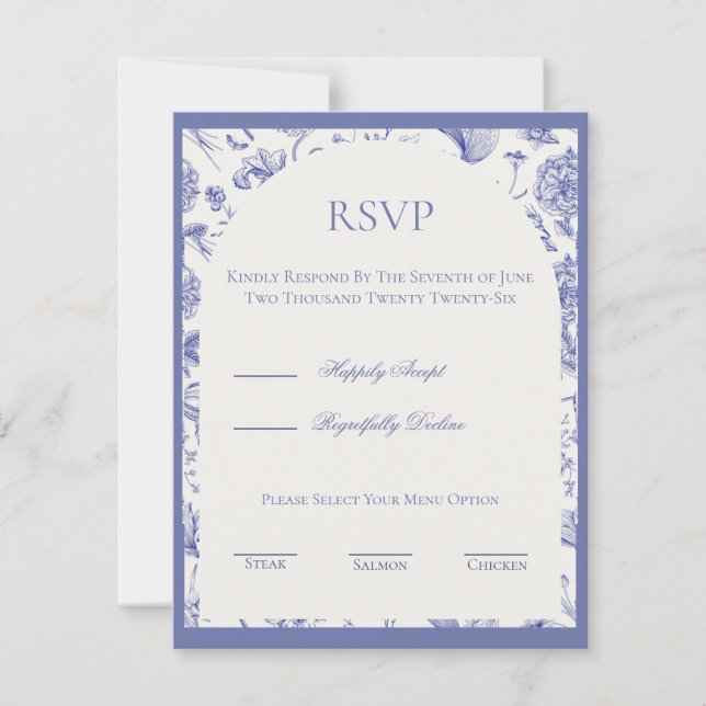 tarjeta de respuesta de Chinoiserie azul (Anverso)
