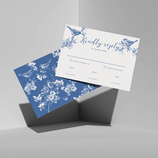 tarjeta de respuesta de Chinoiserie Delft Blue Bir (Subido por el creador)