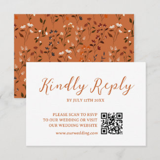 Tarjeta de respuesta de código QR de boda floral d