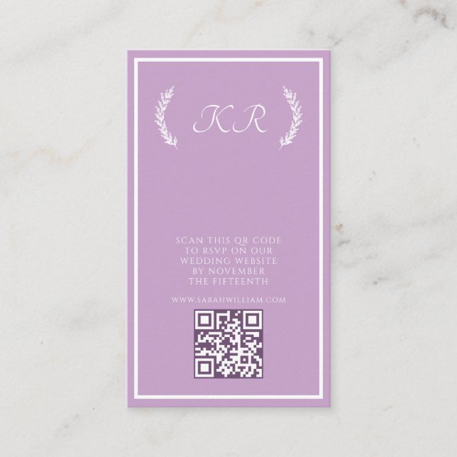 Tarjeta de respuesta de código QR de Boda púrpura (Anverso)
