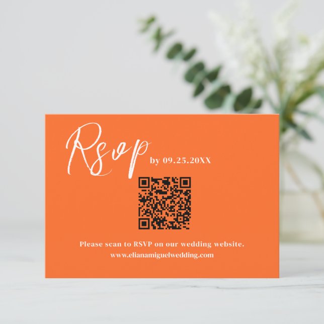 Tarjeta de respuesta de código QR naranja moderno  (Anverso de pie)