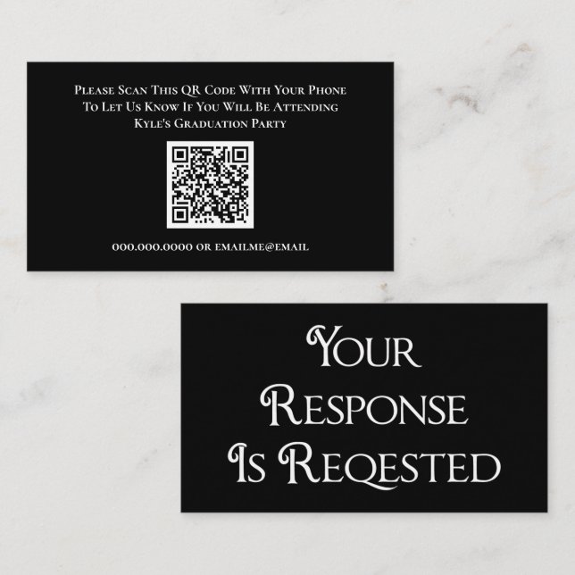 Tarjeta de respuesta de código QR RSVP blanco negr (Anverso / Reverso)