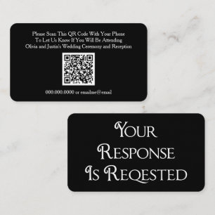 Tarjeta de respuesta de código QR RSVP negro boda