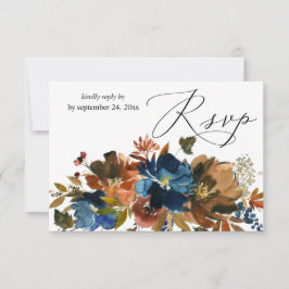 Tarjeta de respuesta de comida floral azul marino,