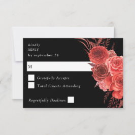 Tarjeta de respuesta de comida negra floral roja 2