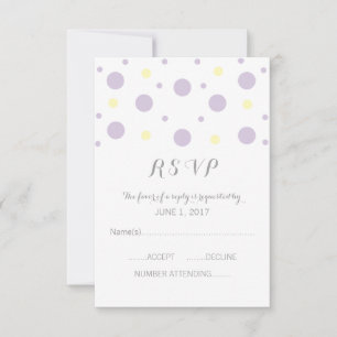 Tarjeta de respuesta de confetti morado amarillo