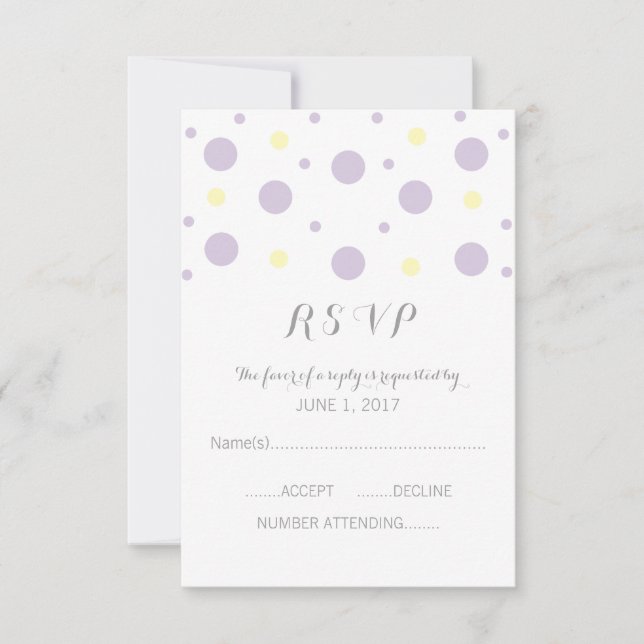 Tarjeta de respuesta de confetti morado amarillo (Anverso)