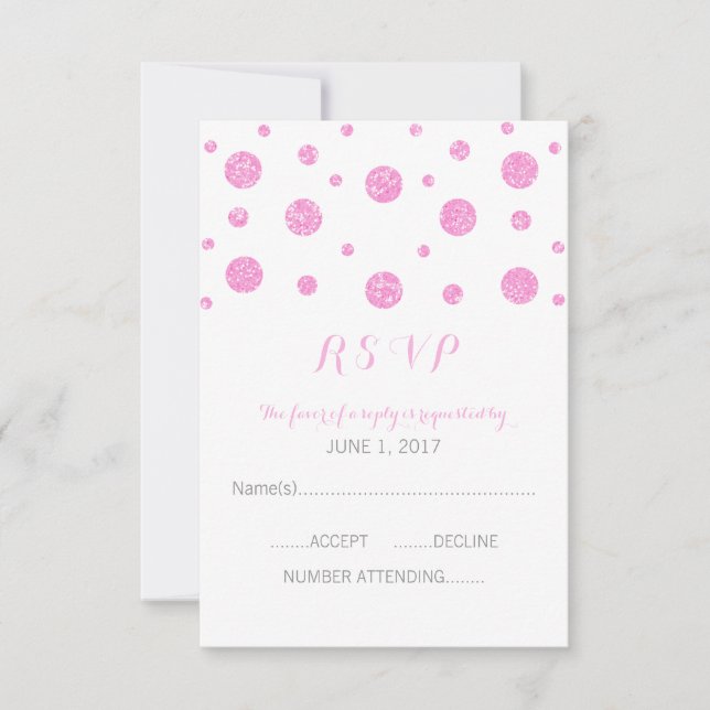 Tarjeta de respuesta de confetti Purpurina rosa (Anverso)