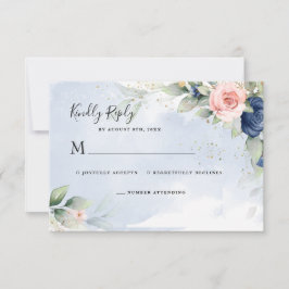 Tarjeta de respuesta de confirmación de boda azul