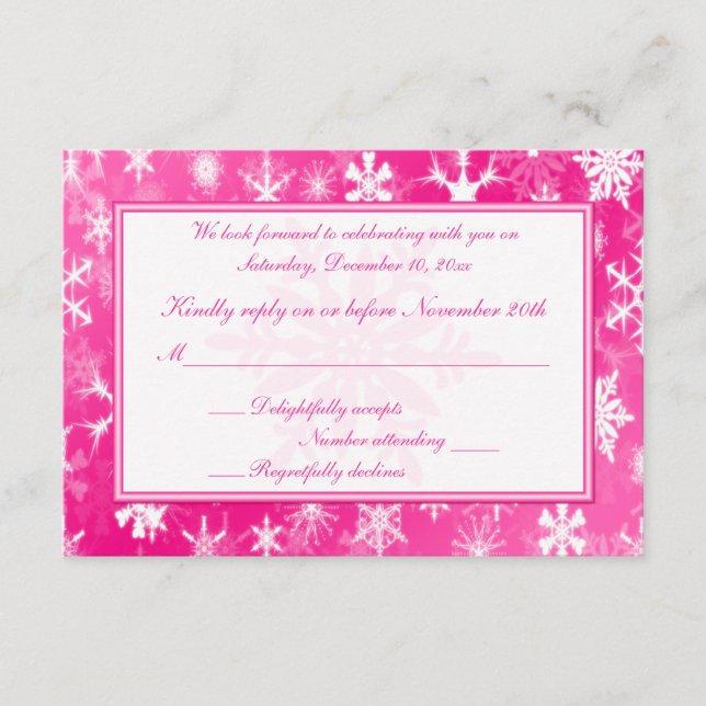 Tarjeta de respuesta de copos de nieve rosa y blan (Anverso)