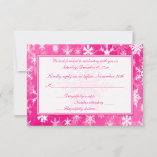 Tarjeta de respuesta de copos de nieve rosa y blan