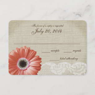 Tarjeta de respuesta de Coral Gerbera Daisy y Lace