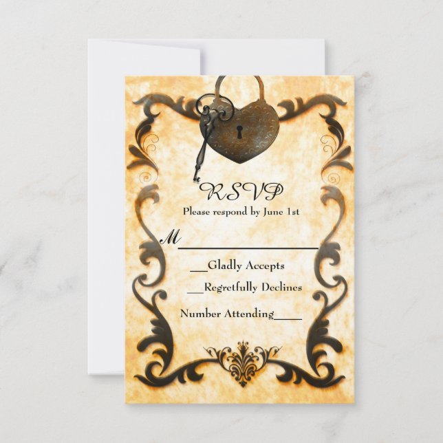 Tarjeta de respuesta de corazón con cerradura y ll (Anverso)