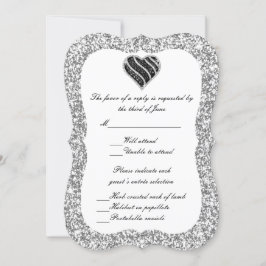Tarjeta de respuesta de corazón negro Purpurina de